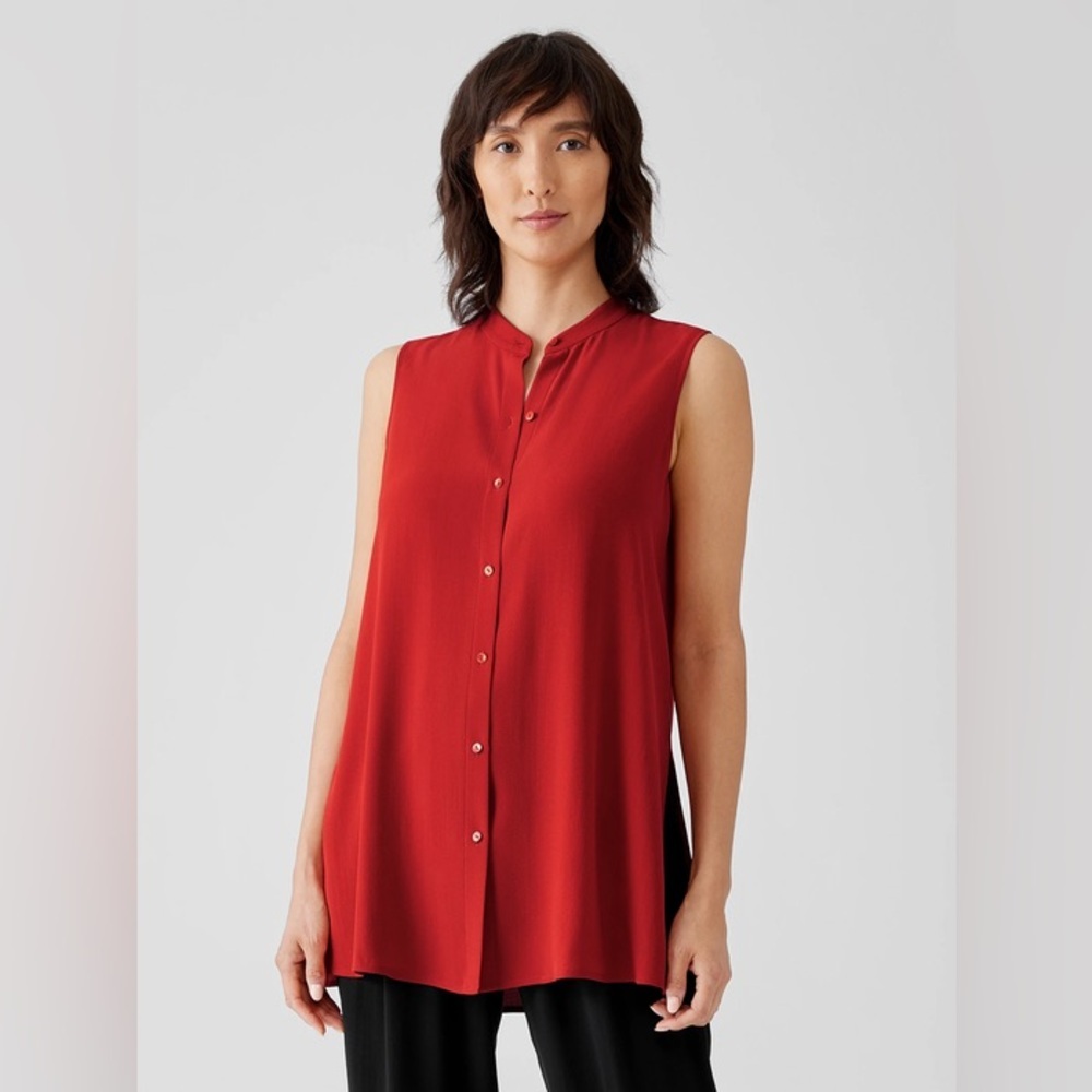 Eileen Fisher Silk Georgette Blouse Sleeveless Lightweight Size S